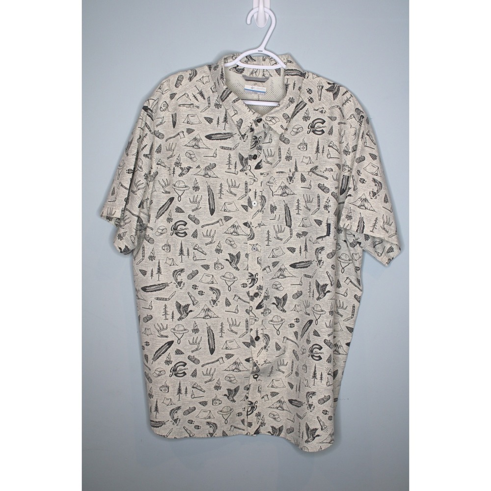 Columbia Mens XXL Camping Outdoor Print Short Sleeve Button Down Shirt AOP